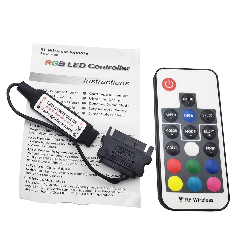 DC12V RGB Controller Mini RF17 Button Remote Wireless 4-Pin PC Case ARGB 5050
