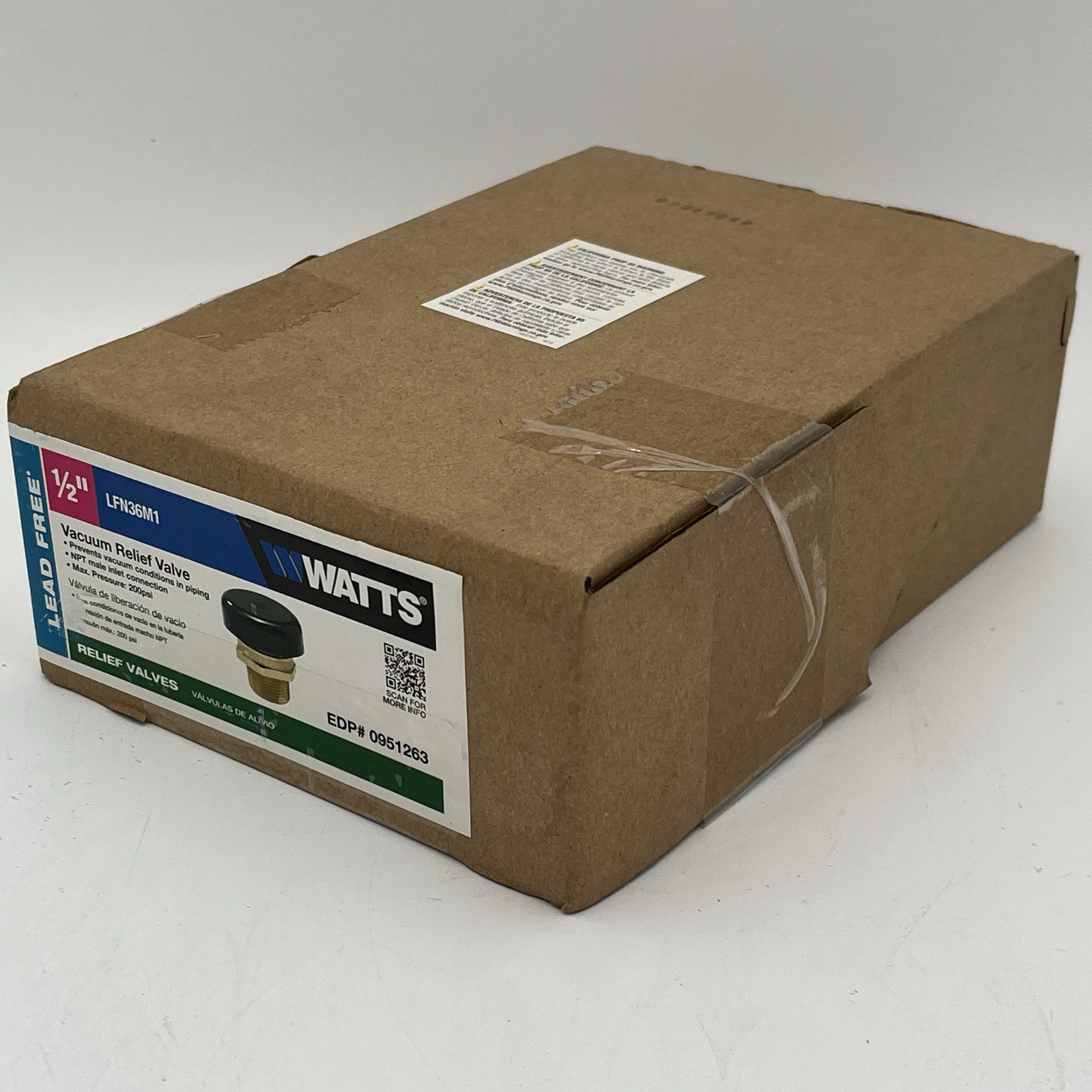 NEW! 6 Pack Watts 1/2" Low Profile Vacuum Pressure Relief Water Valve - LFN36-M1