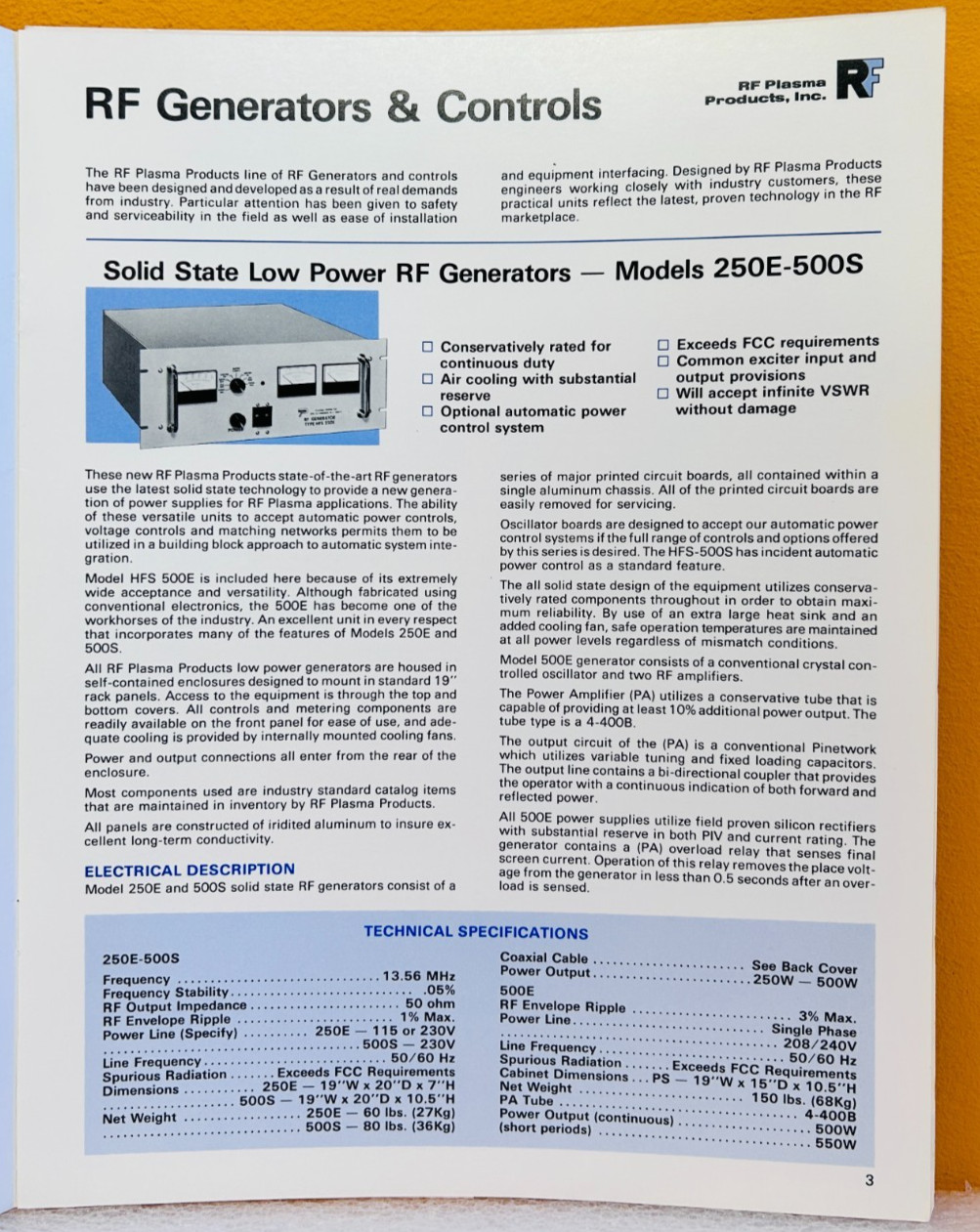 RF Plasma Products 1981 RF Generators #1081 Short Form Catalog.