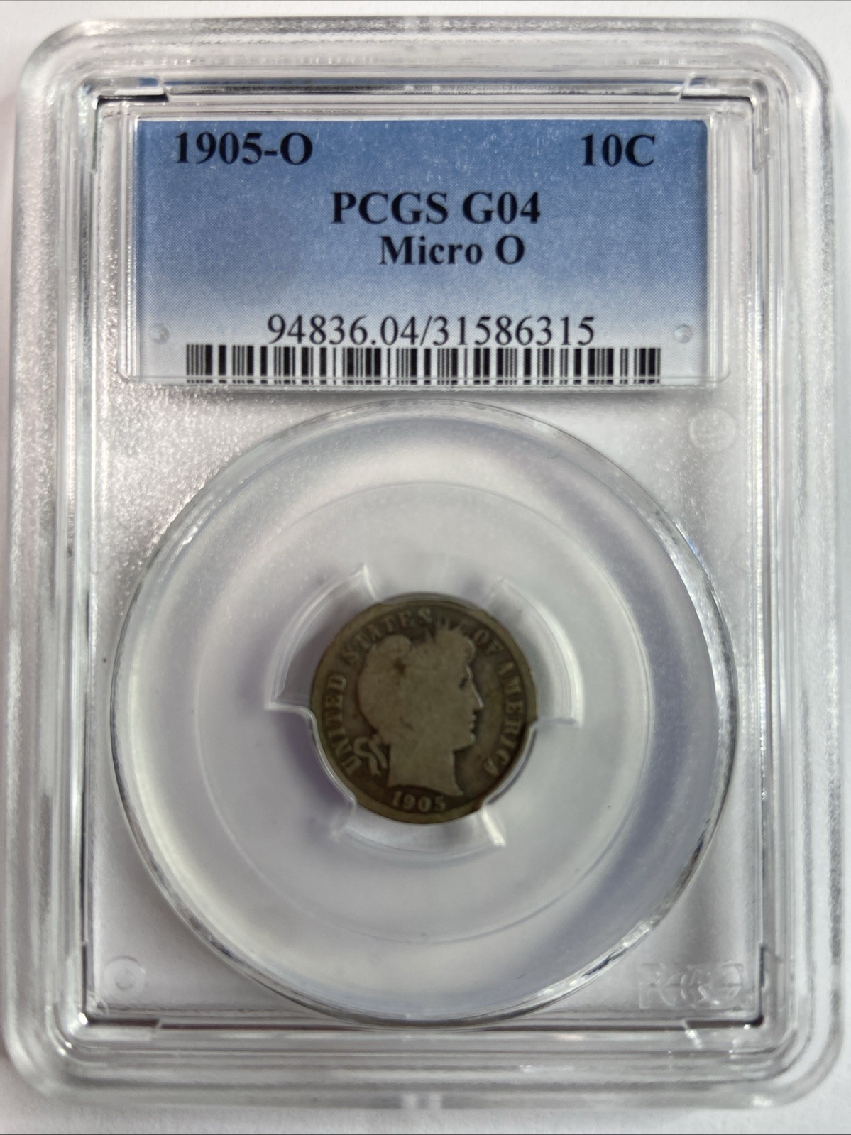 1905-o Micro O Barber Dime PCGS G04
