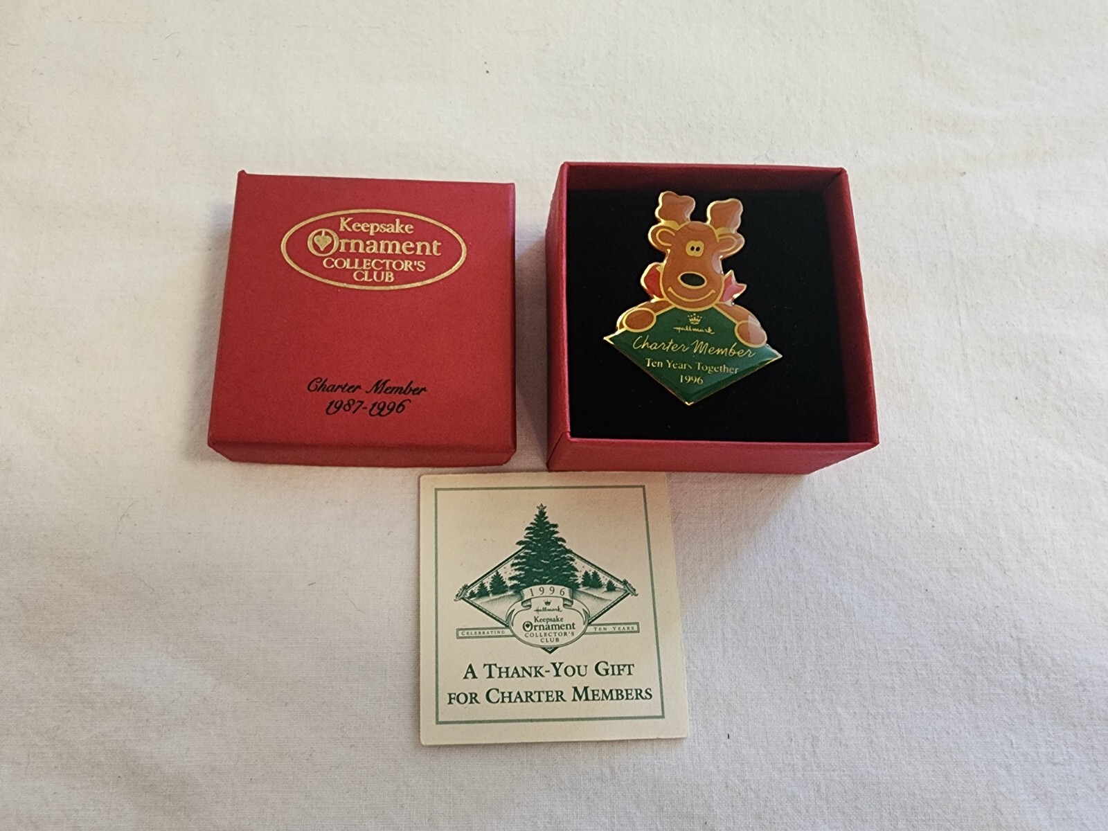 Charter Member Pin Hallmark 1996 Rodney Reindeer 10 year Anniversary