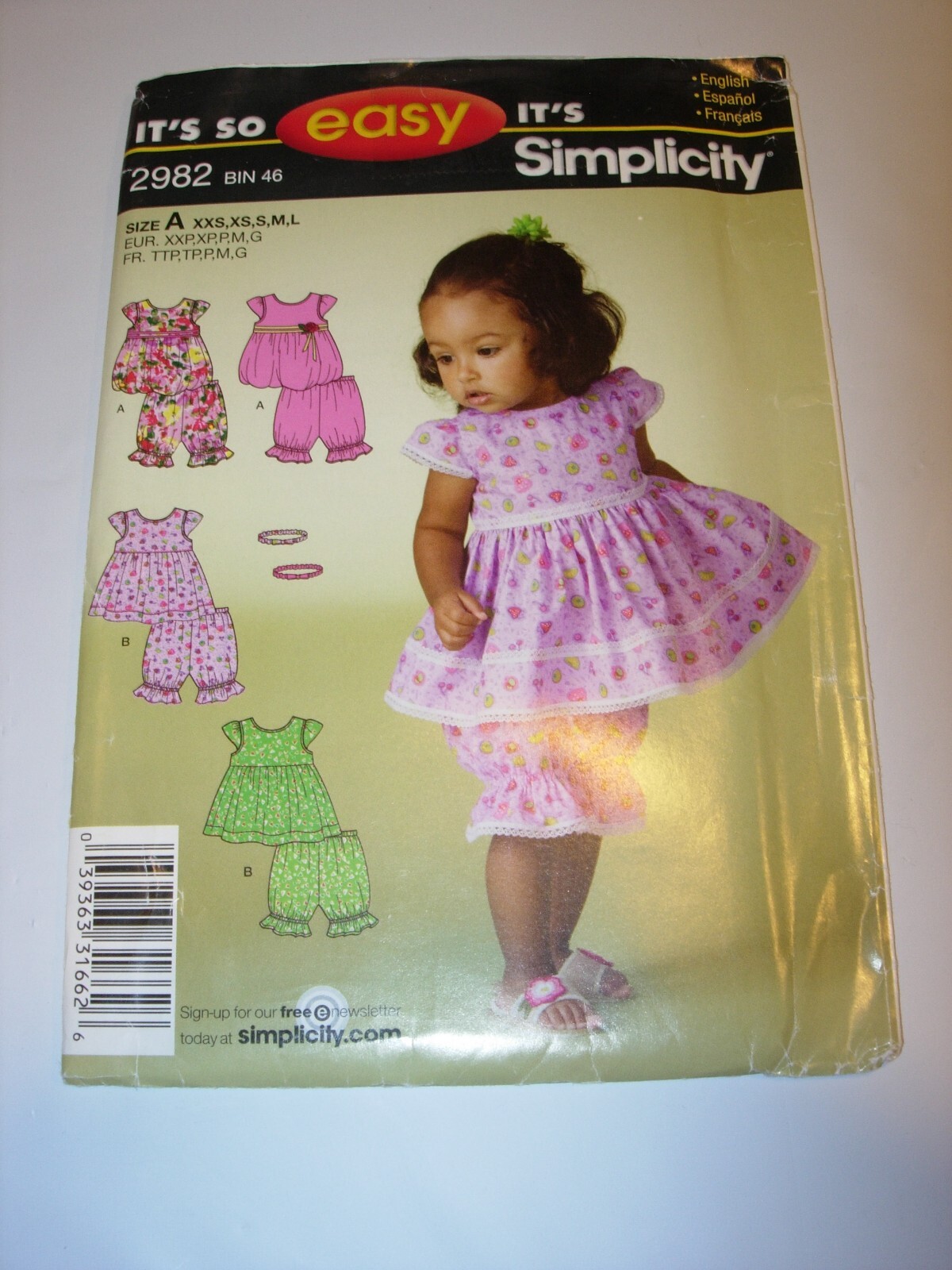 TODDLER INFANT UNCUT SIMPLICITY 2982 Sewing Pattern TOP PANTALOONS SIZE XXS-L