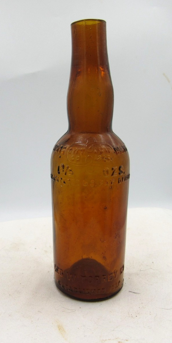 1900's Geo W Torrey Boston Mass 5" Amber Whiskey Nip Bottle