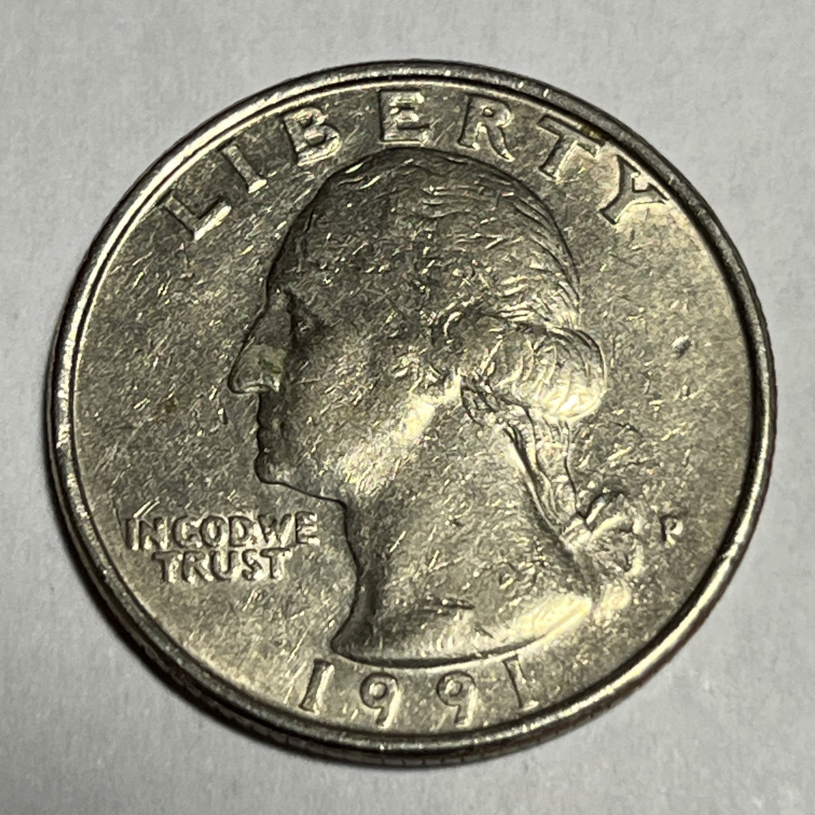 1991 P Washington Quarter Errors Strike Through Grease