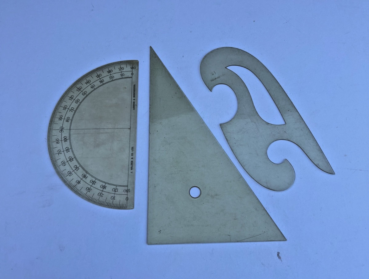 Antique 1940s Technical Drawing French Curve Proctractor Angle Draughtman Bundle