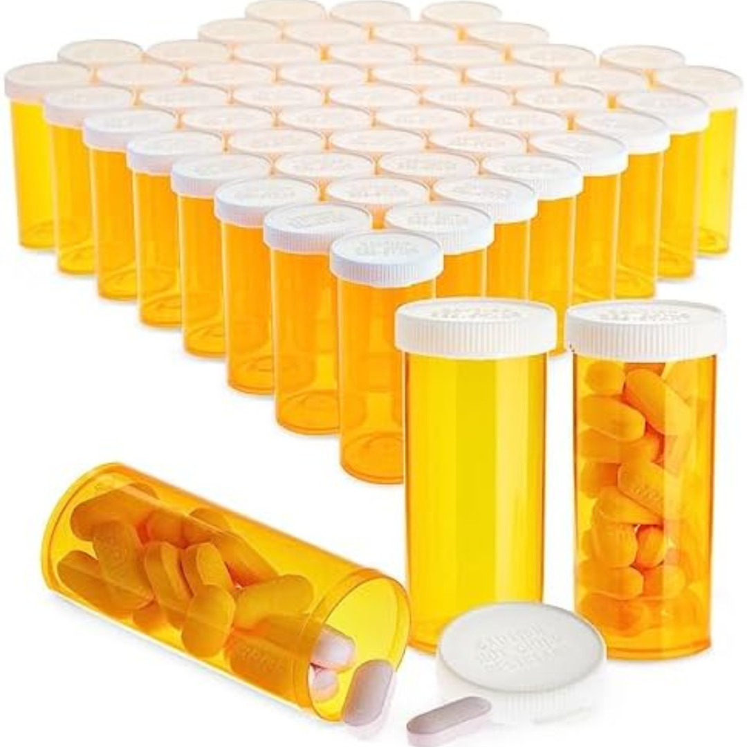 50-Pack Medicine Pill Bottles Empty With Caps for Medication, Orange, 0.9 In