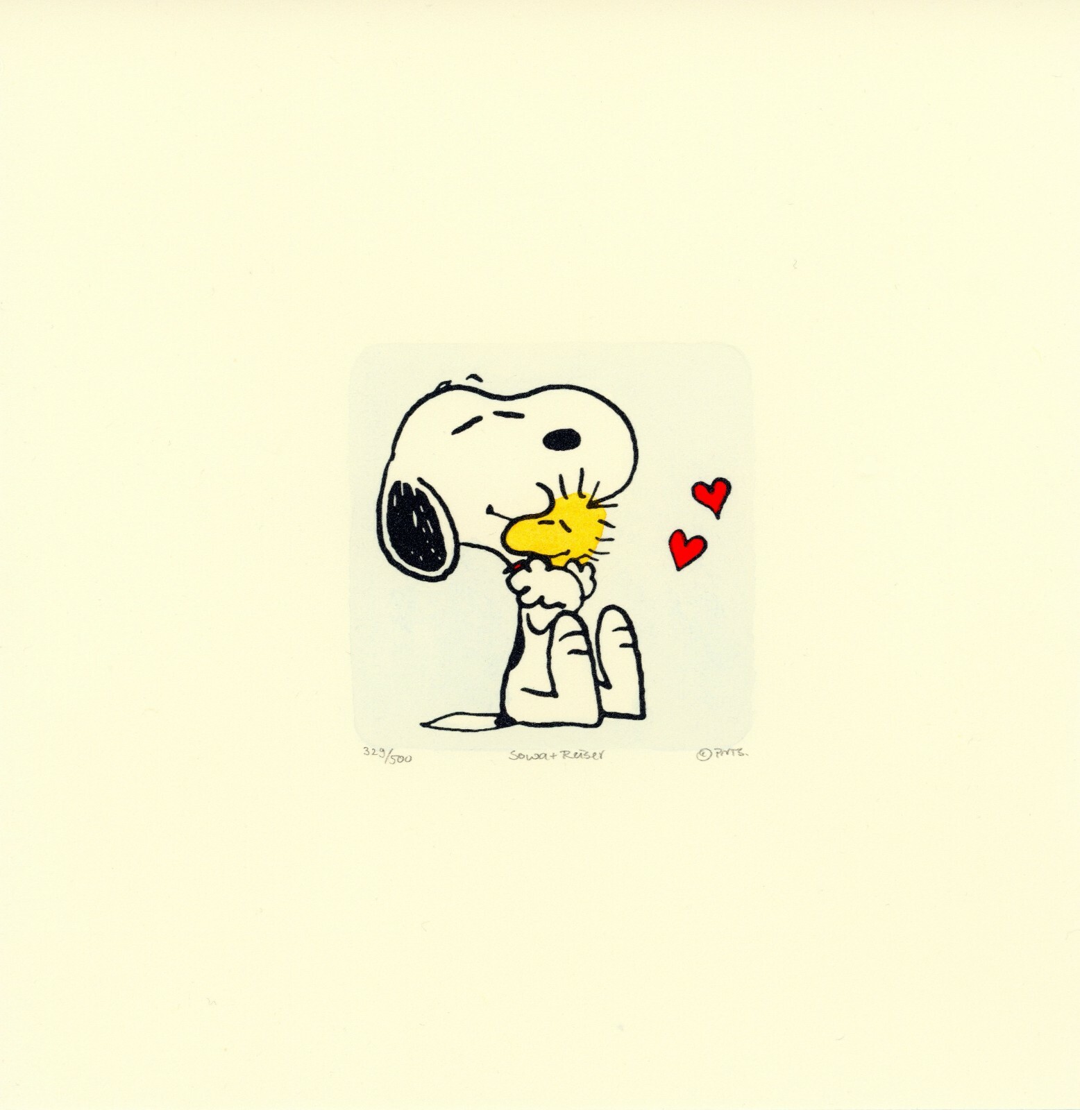 Snoopy + Woodstock Peanuts Sowa & Reiser #D/500 Hand Painted Etching Art Heart