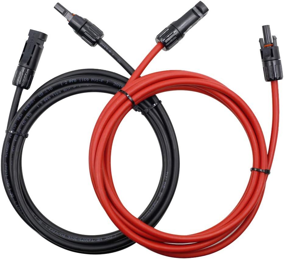 Black+Red 10 AWG Solar Panel Extension Cable Silicone Flexible Wire Connectors