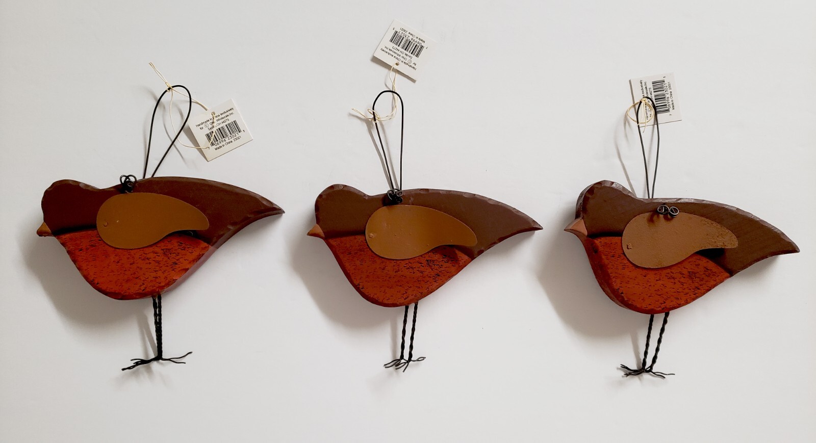 Lot of 3, New Old Stock Vintage 6" x 4.5" Painted Folk Art Style Birds - Hanging