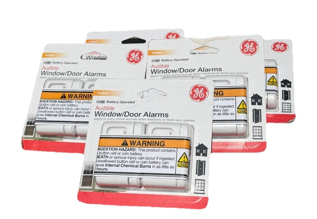 GE 45115 Wireless Window/Door Alarms 5 Pack, 120dB, Battery, Peel-and-stick