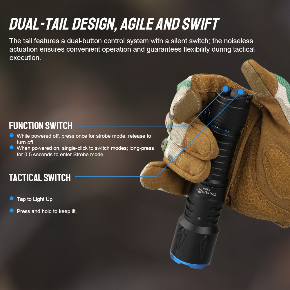 Trustfire 2000 LM Dual-Tail-Switch led Tactical Flashlight One-Touch Strobe US