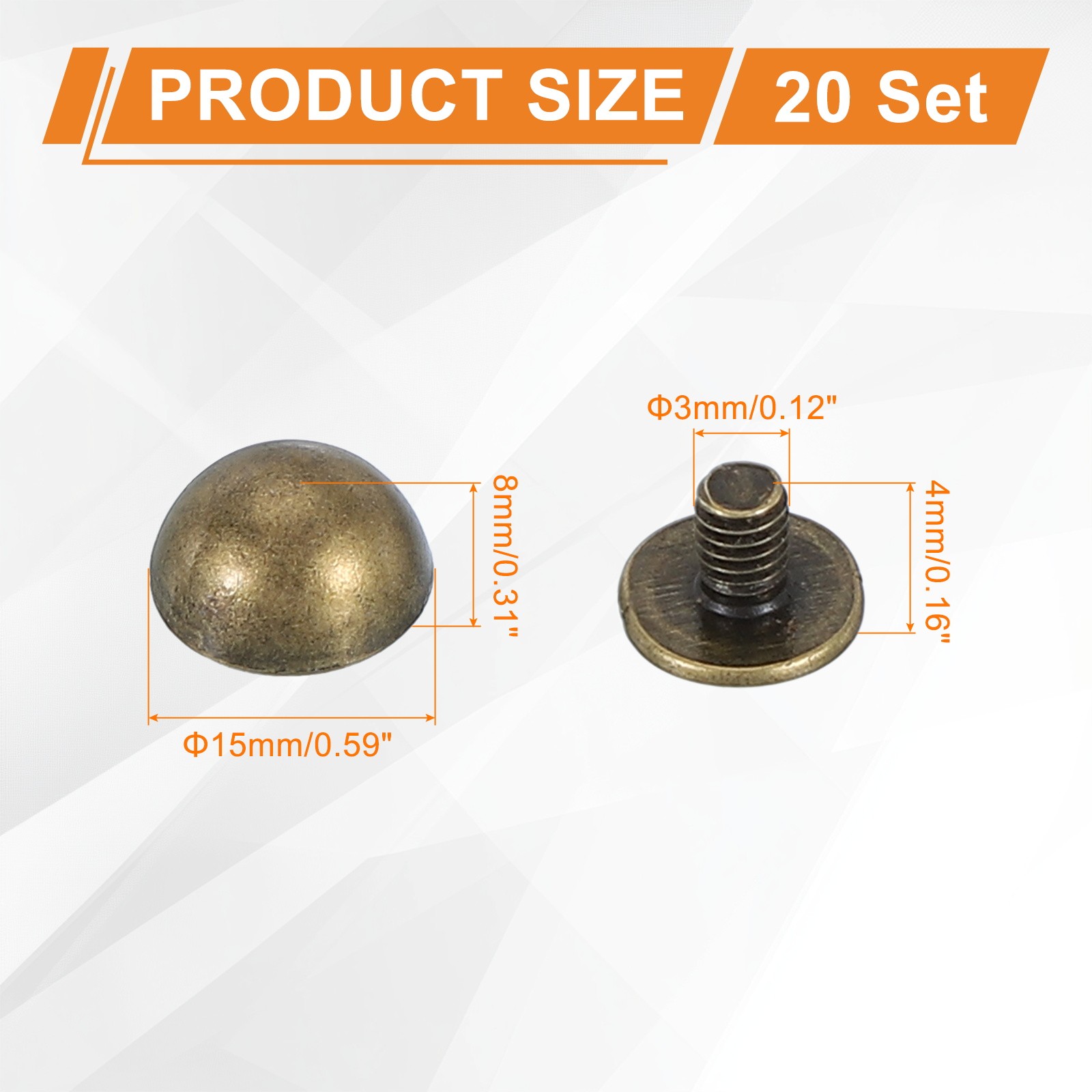 For Craft, Tip Studs 9/16\" 20 Set with Screws and Rivets, Bronze