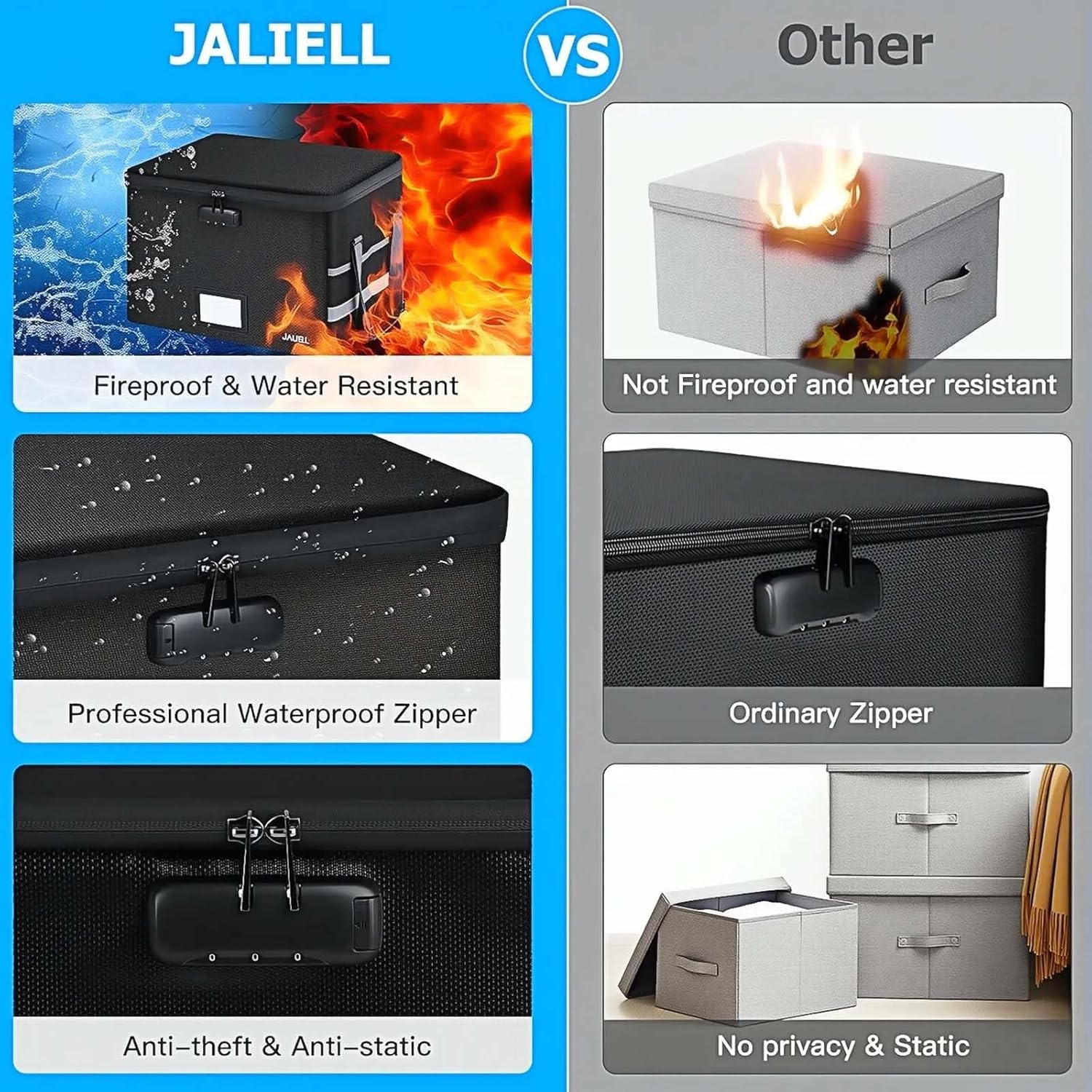 File Box with Lock - Fireproof Document 15.5 x 12 x 10.43 inches, Black