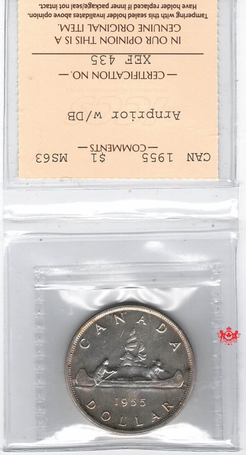 1955 Canada 1 Dollar Arnprior W/DB - ICCS MS63 - XEF 435