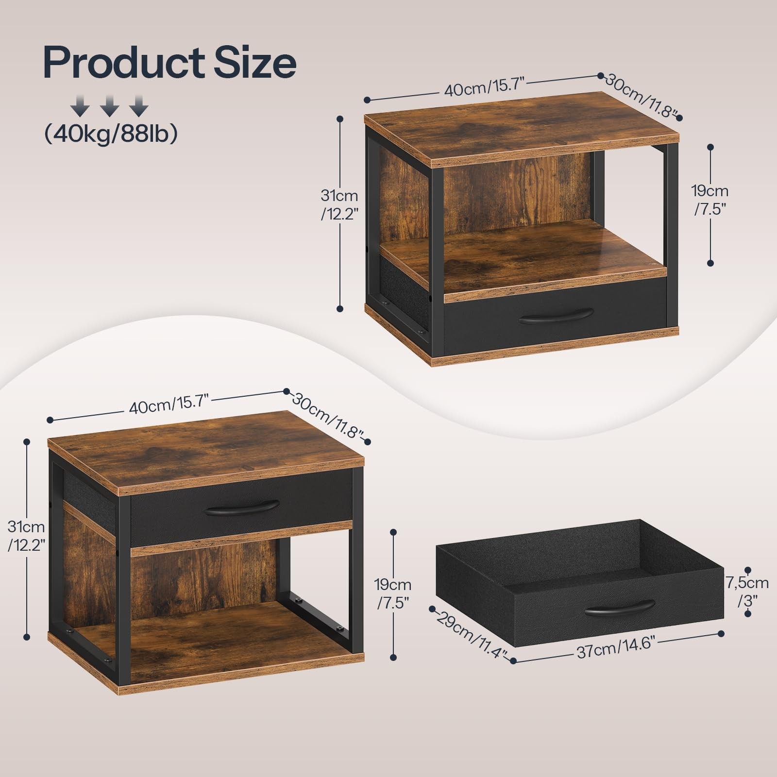 2-Tier Desktop Printer Stand with Drawer, Under-Desk Printer Table with Stora...