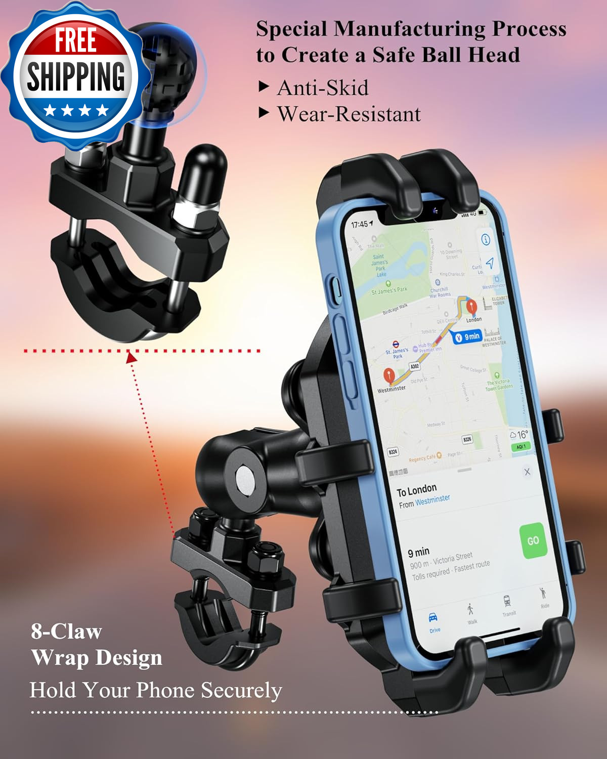 Motorcycle Phone Mount Holder with Vibration Dampener Anti Shake....