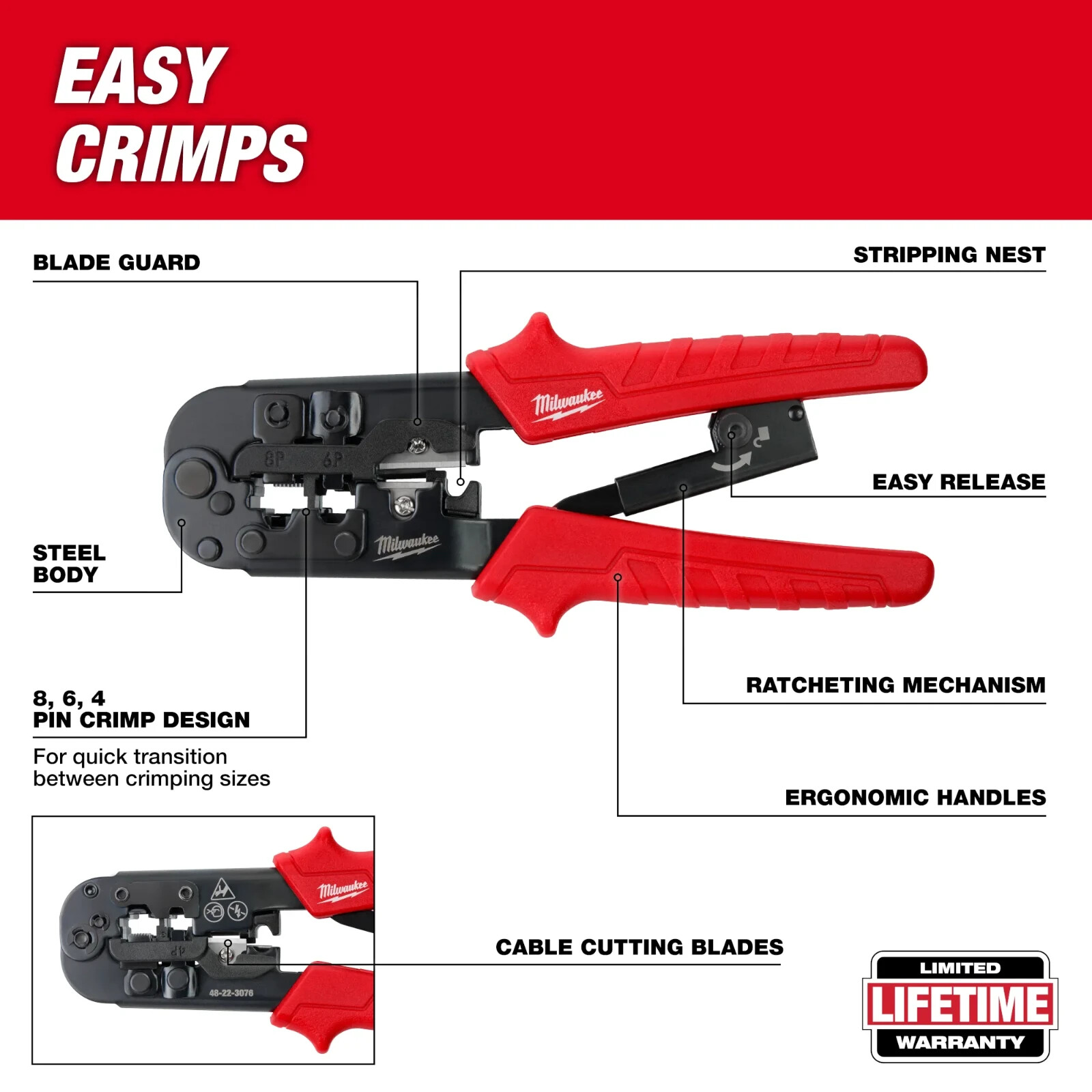 Milwaukee 48-22-3076 Ratcheting Modular Crimper & Stripper