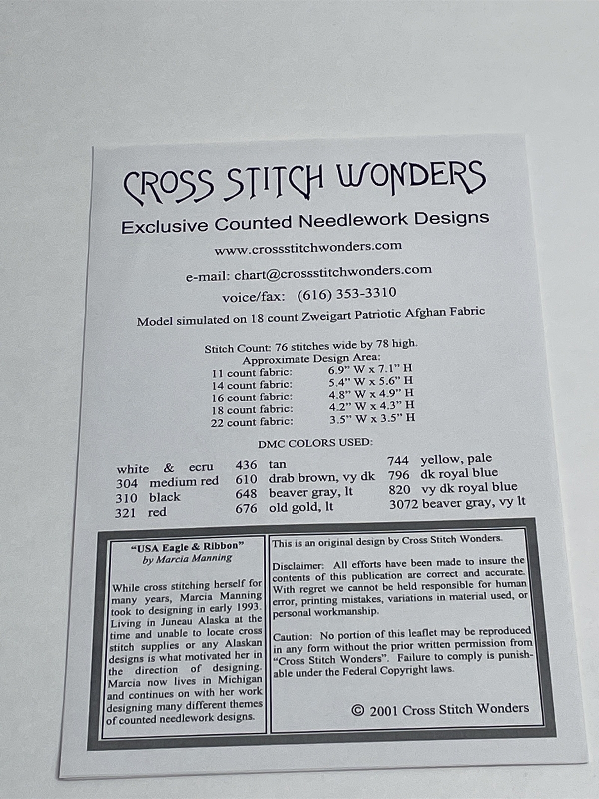 Cross Stitch Wonders USA Eagle & Ribbon Cross Stitch Pattern