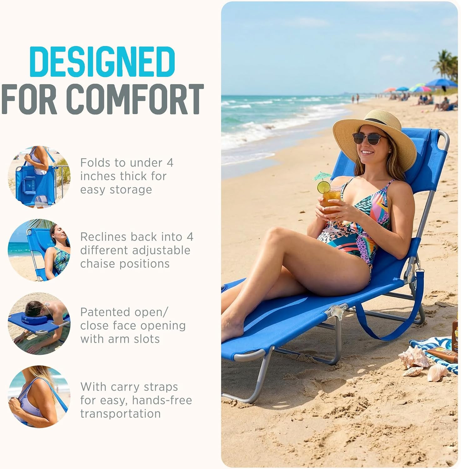 Ostrich the Original Chaise 72 X 22 Inch Lounge Portable Reclining Lounger, Outd