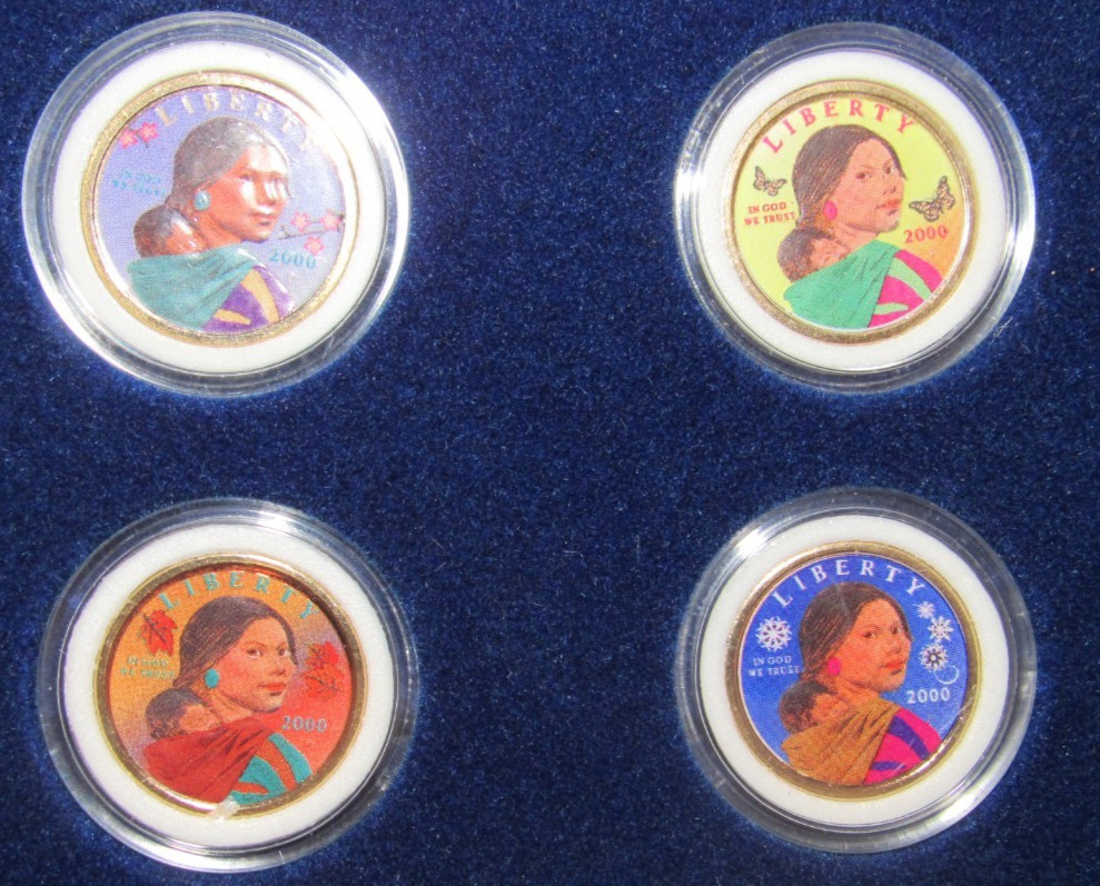"All Seasons"( set of 4) 2000 COLORIZED SACAGAWEA DOLLARs By The morgan mint