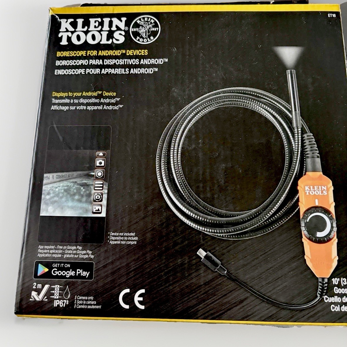 Klein Tools ET16 Borescope Inspection Camera for Android 5/16 Wide 10 Ft Cable ￼