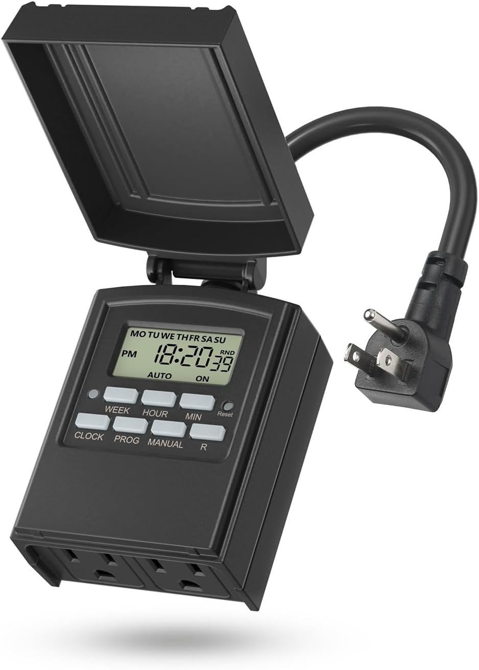 7 Day Outdoor Heavy Duty Digital Programmable Timer, Outdoor Timer Outlet Wat...