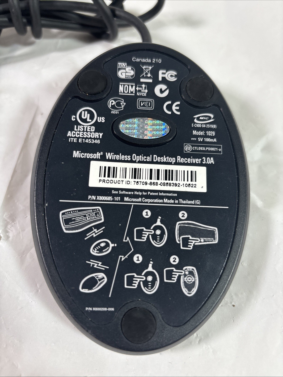 Microsoft Wireless Optical Receiver 3.0A Model 1029 P/N X800685-101 Canada 210