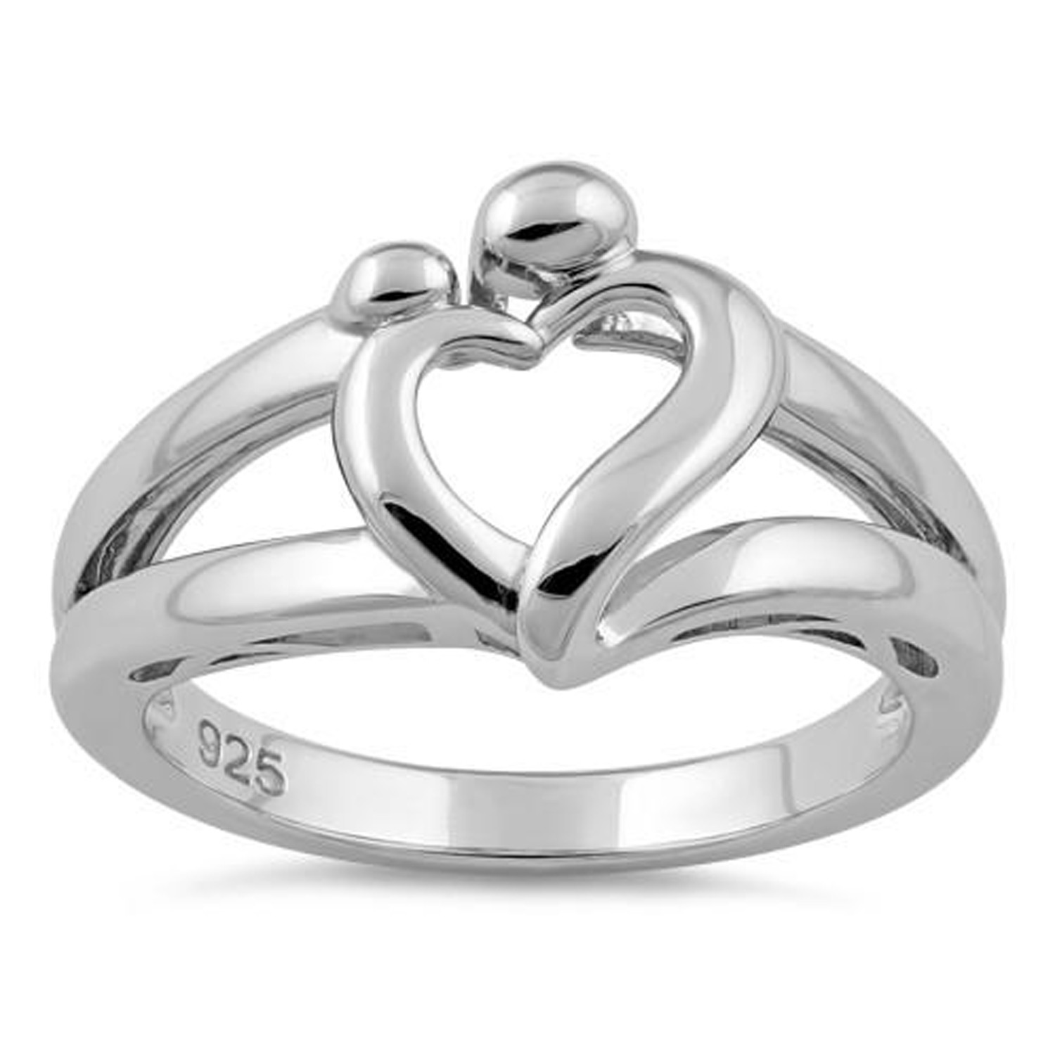 Sterling Silver 925 Mother & Child Heart Ring Mothers Day Adorable Jewelry R78