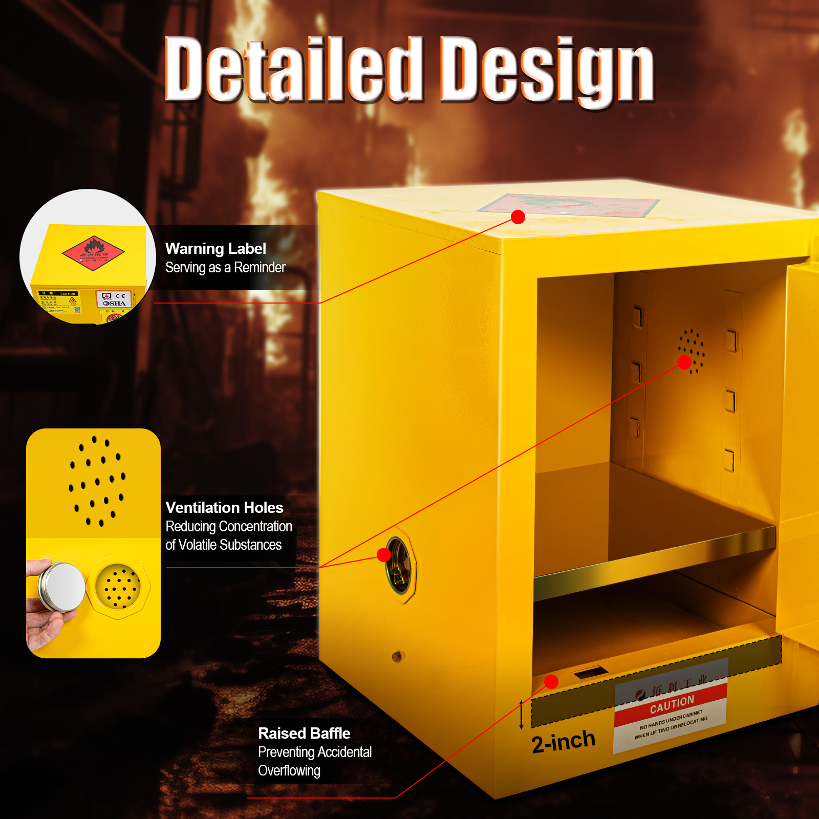 4 Gallon Fireproof Safety Storage Welded Cabinet Bin Flammable Liquid Storage