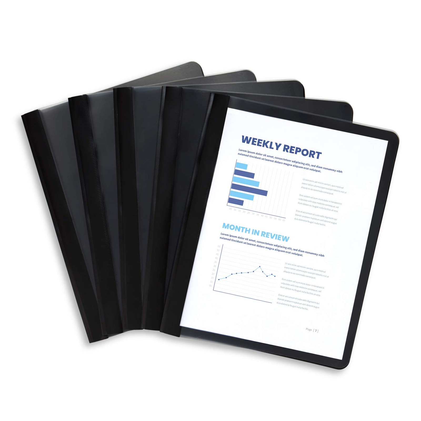Blue Summit Supplies 25 Black Plastic Report Covers with Prongs, Black 3 Pron...