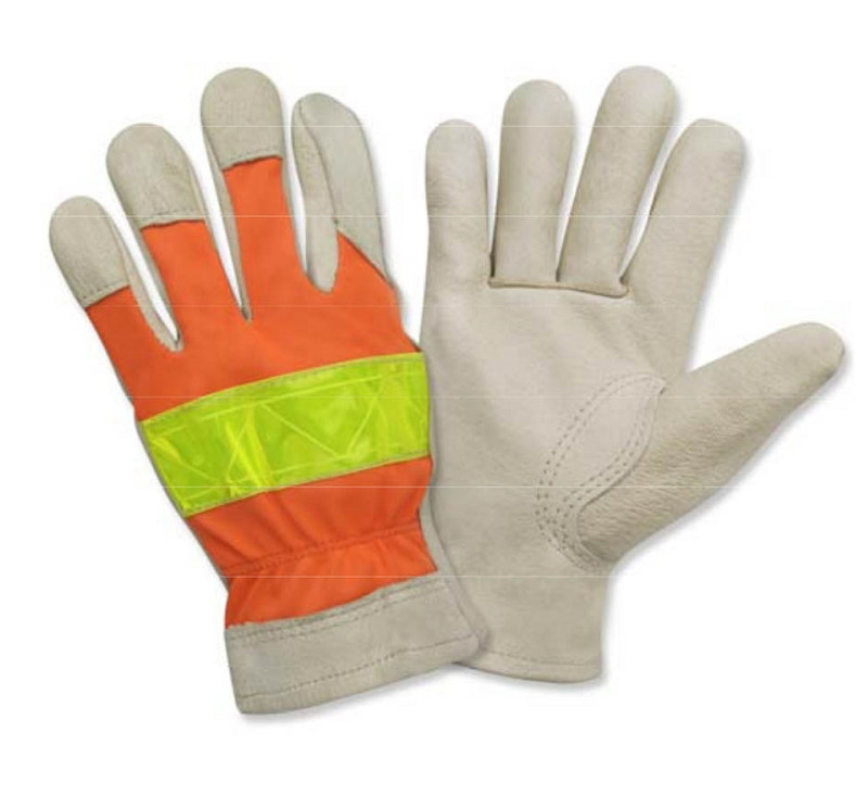 Pair of Medium Majestic Reflective Cowhide Gloves 1950 MED Farmer Bob's Parts