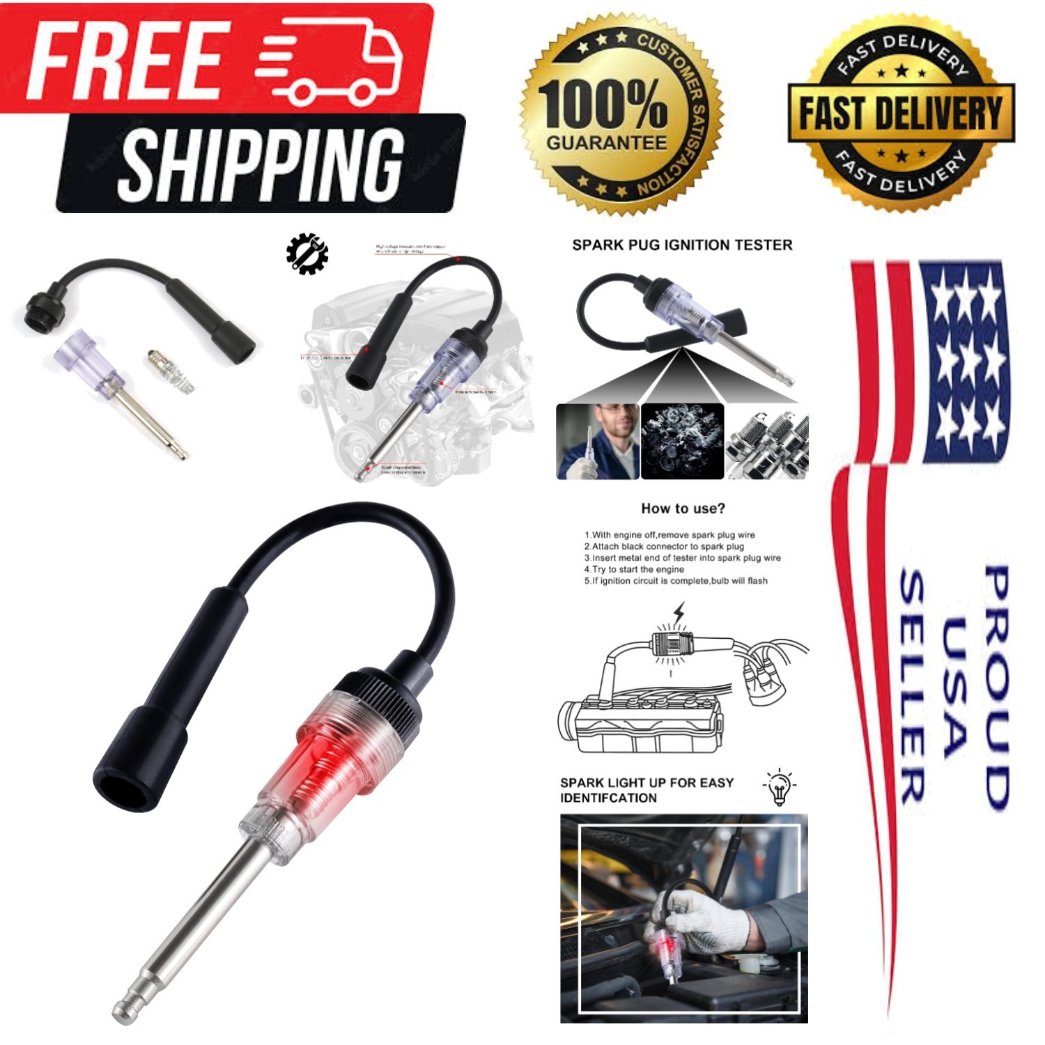 Inline Spark Plug Tester, Plug-in Engine Ignition Tester, Car Exterior Access...