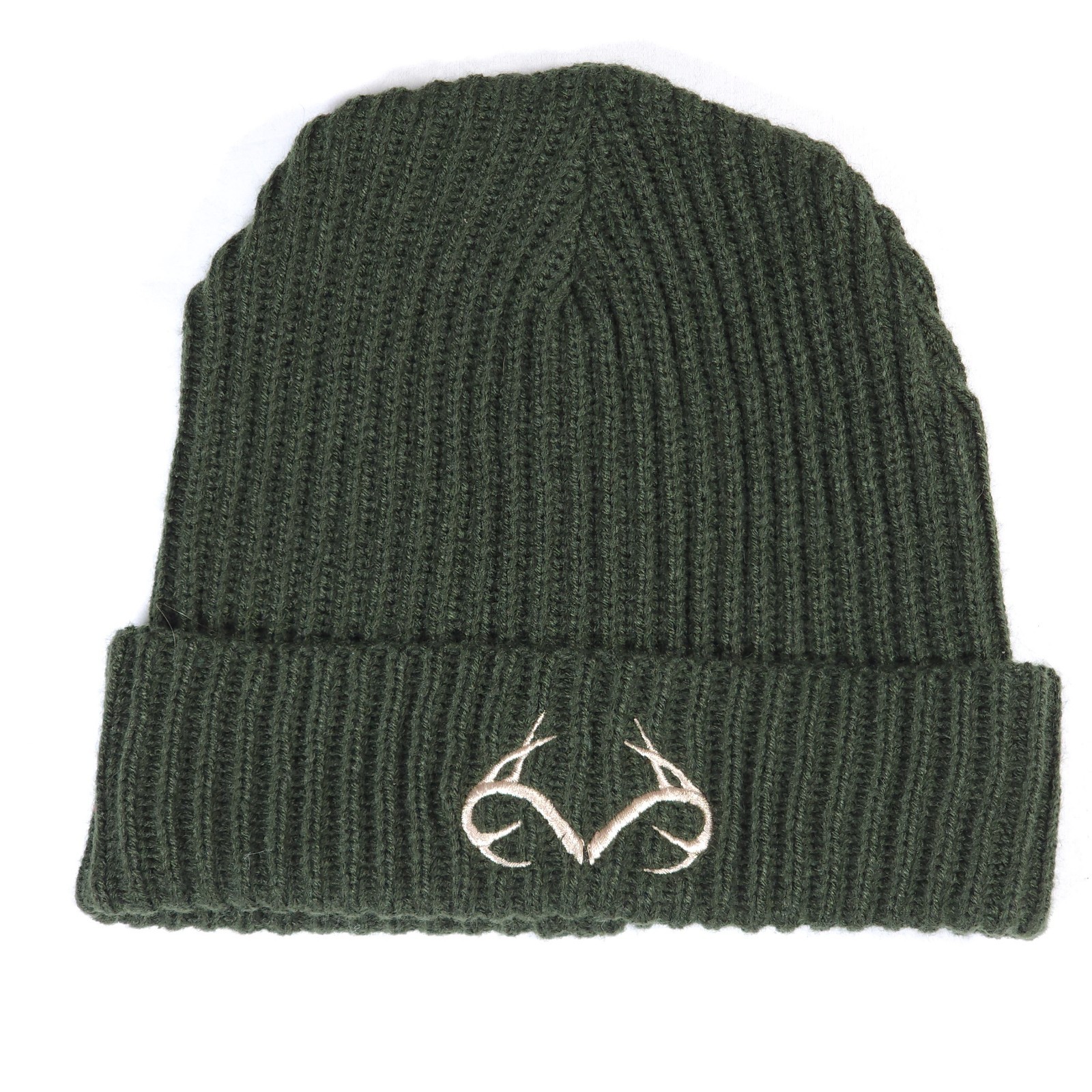 Realtree Hat One Size Green Beanie Cap Knit Hunting Embroidered Antlers