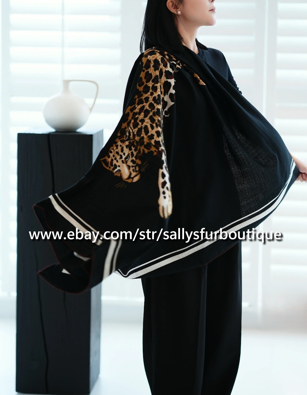 Sallys 75% Cashmere & 25% Silk Wrap Scarf Leopard Print Double Face Shawl 53"
