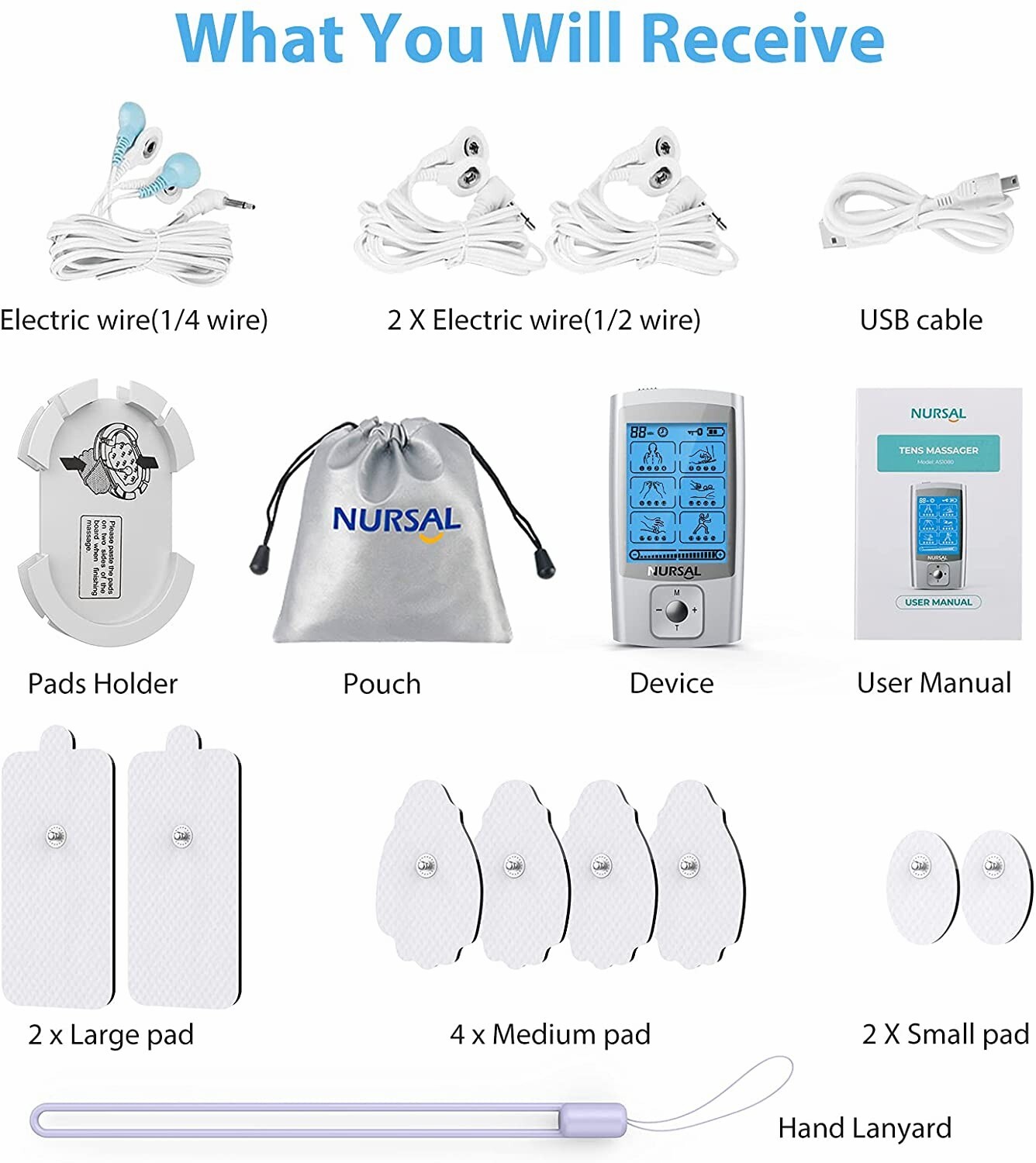 NURSAL 24 Modes TENS Unit Muscle Stimulator with Continuous Stimulation 8 Pads
