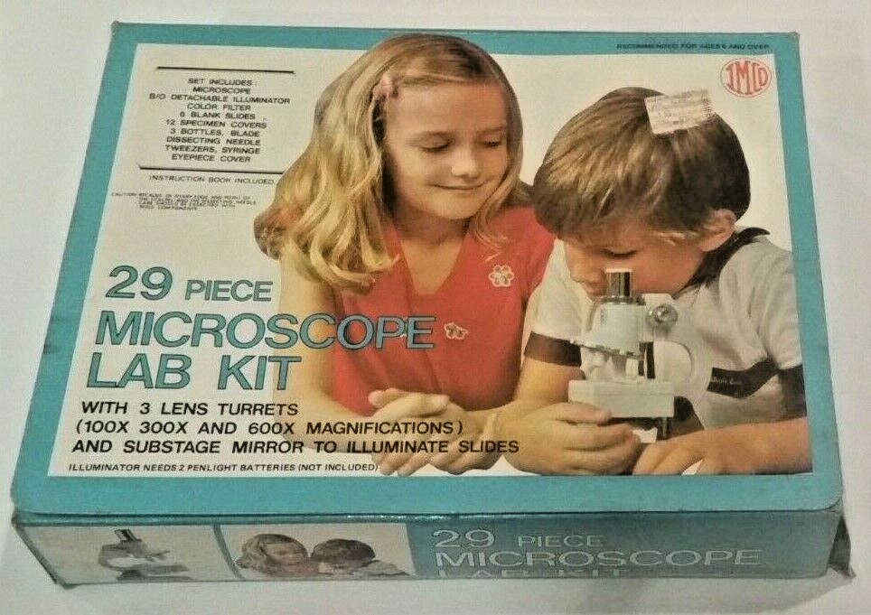 Imco 29 Piece Microscope Lab Kit, 3 lens turrets, 1980