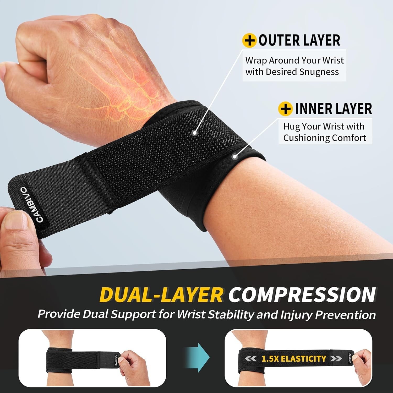 Pain Relief Wrist Wraps - Adjustable Compression Brace for Active Lifestyle