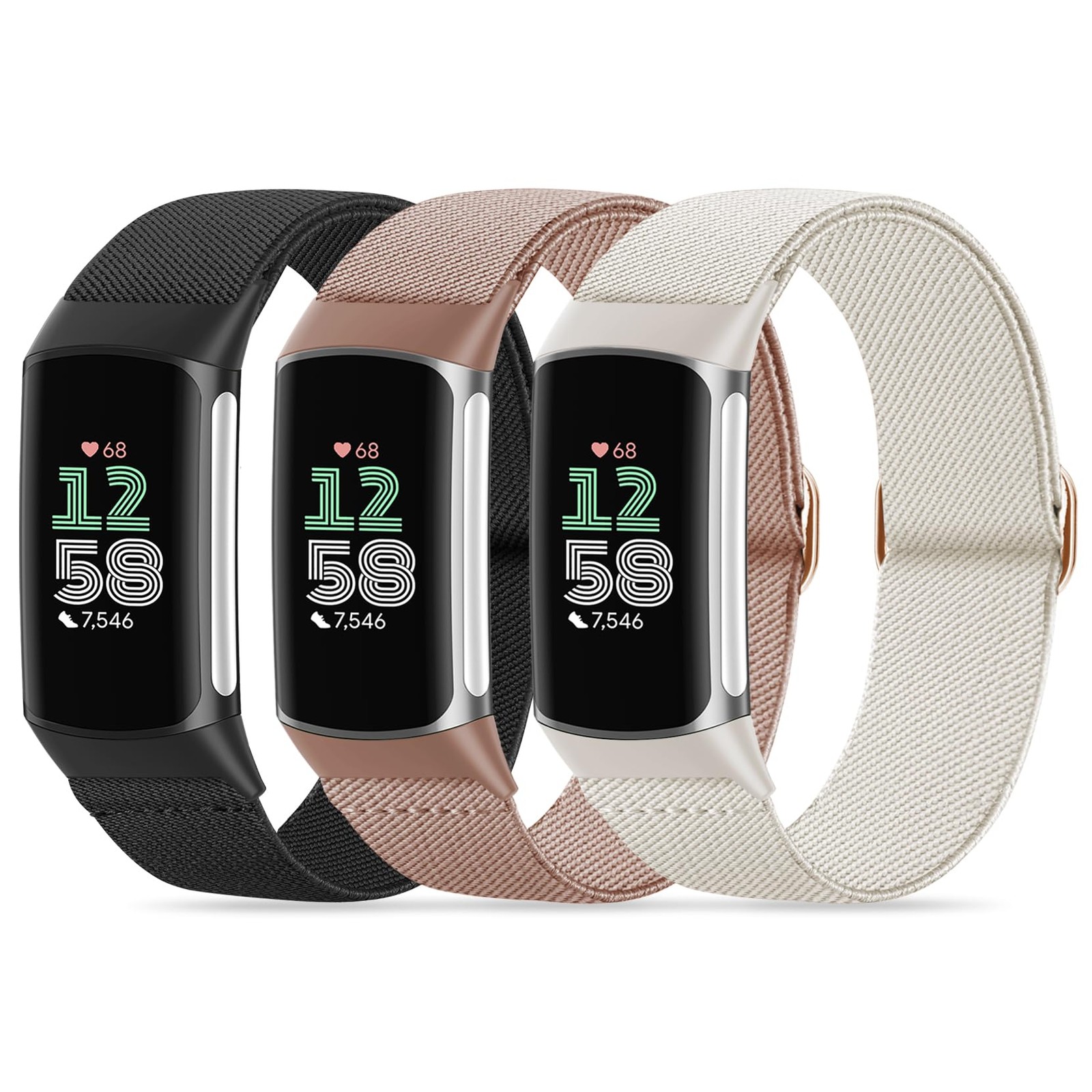 Compatible with Fitbit Charge 6 Watch Bands, 3 Pack Stretchy Nylon Sport Loop...