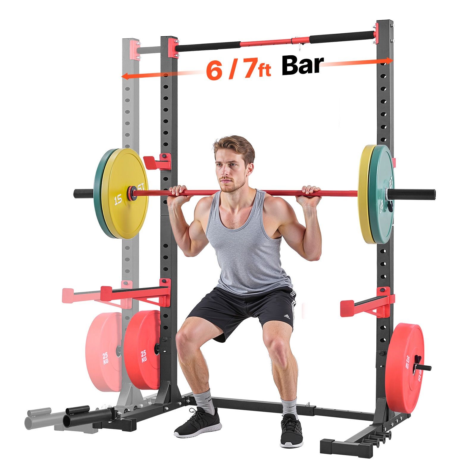 Powder-Coated Steel Power Cage Rack Home Gym