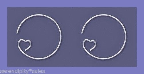 50 SILVER Plated HEART Ear Wire Earrings HOOPS 23mm ~ Dangle Beads WIne glass