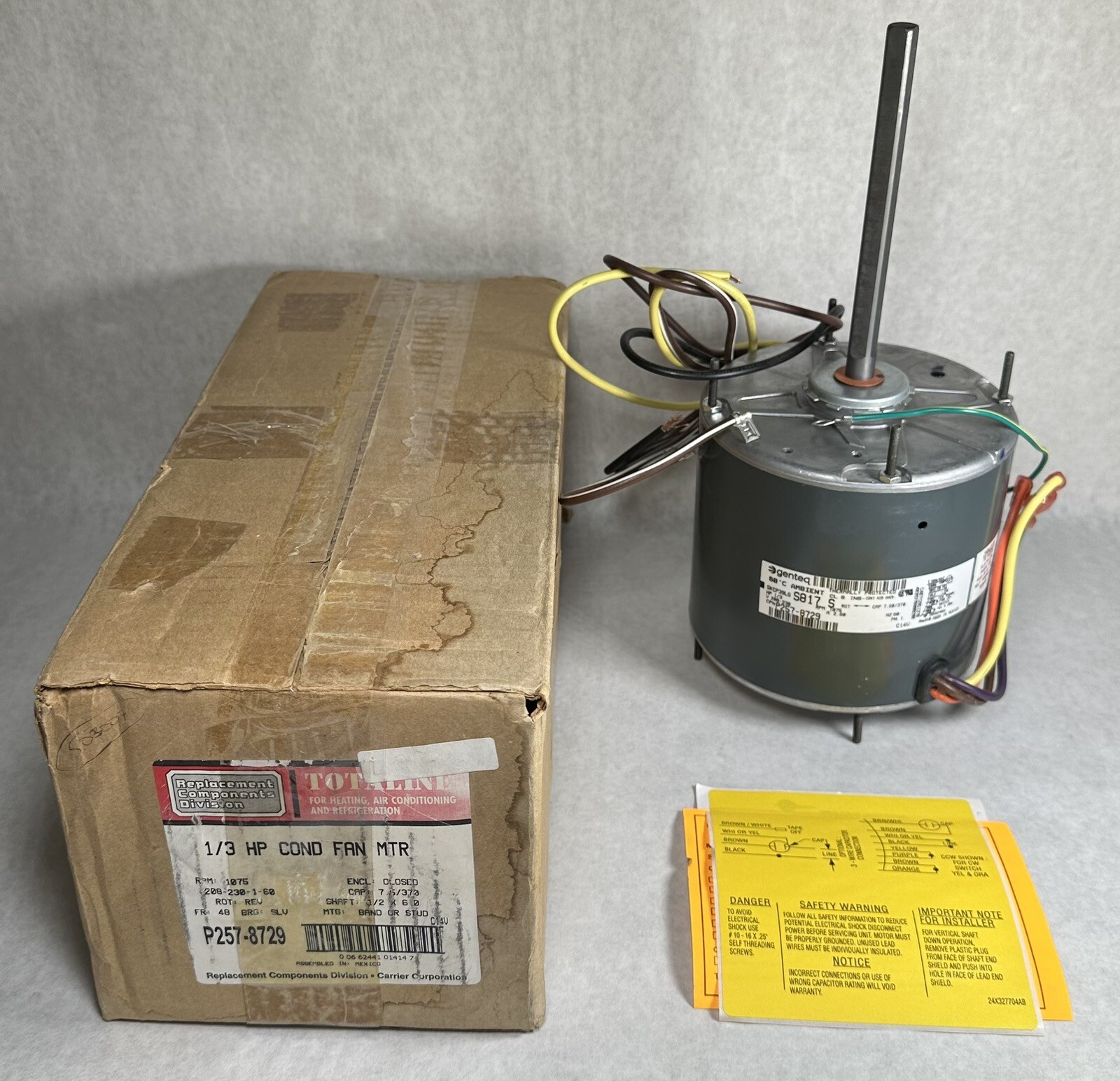 NEW Totaline / Carrier P257-8729 Condenser Fan Motor, 1/3 HP