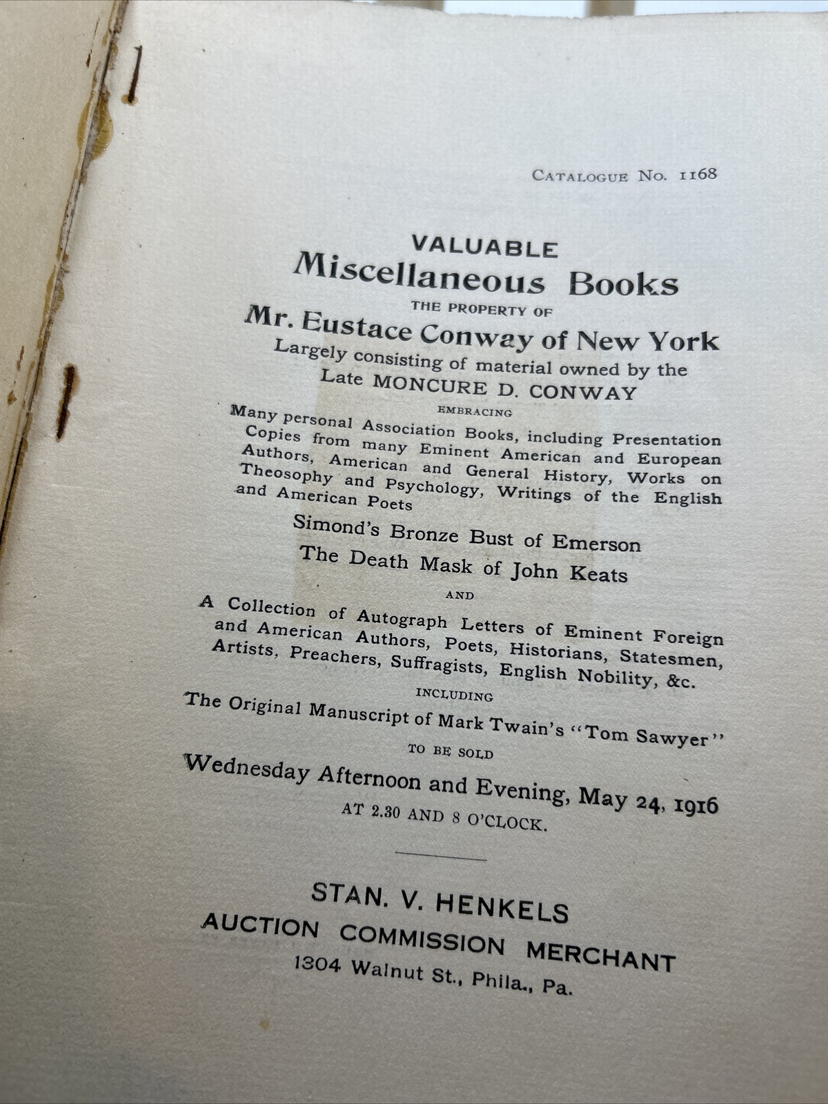 Henkels Catalog: Eustace Conway Collection- May 24, 1916