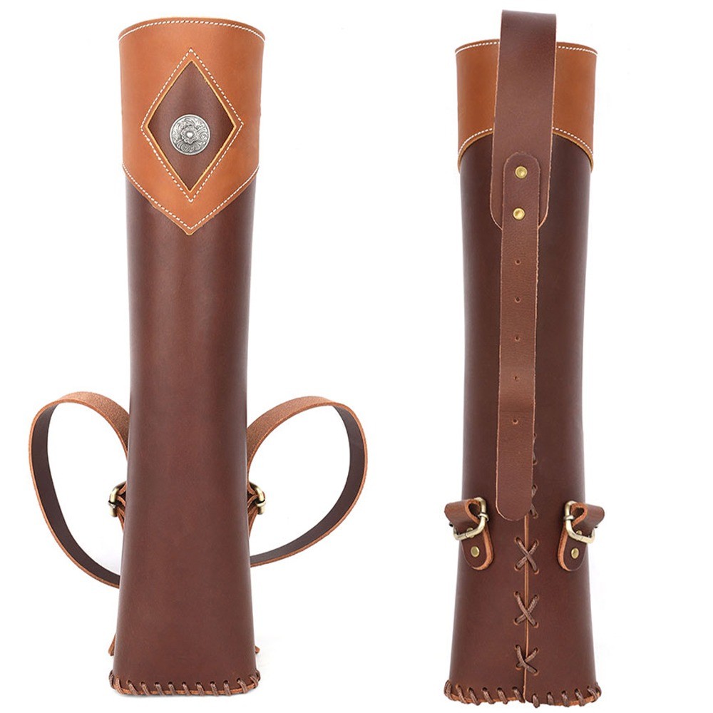 Archery Leather Arrow Quiver Bag Back Waist Holder Handle Shooting Bow Hunting