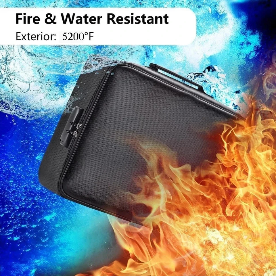 3-Layer Fireproof Document Box with Lock File Storage Box Waterproof Safe Bag US