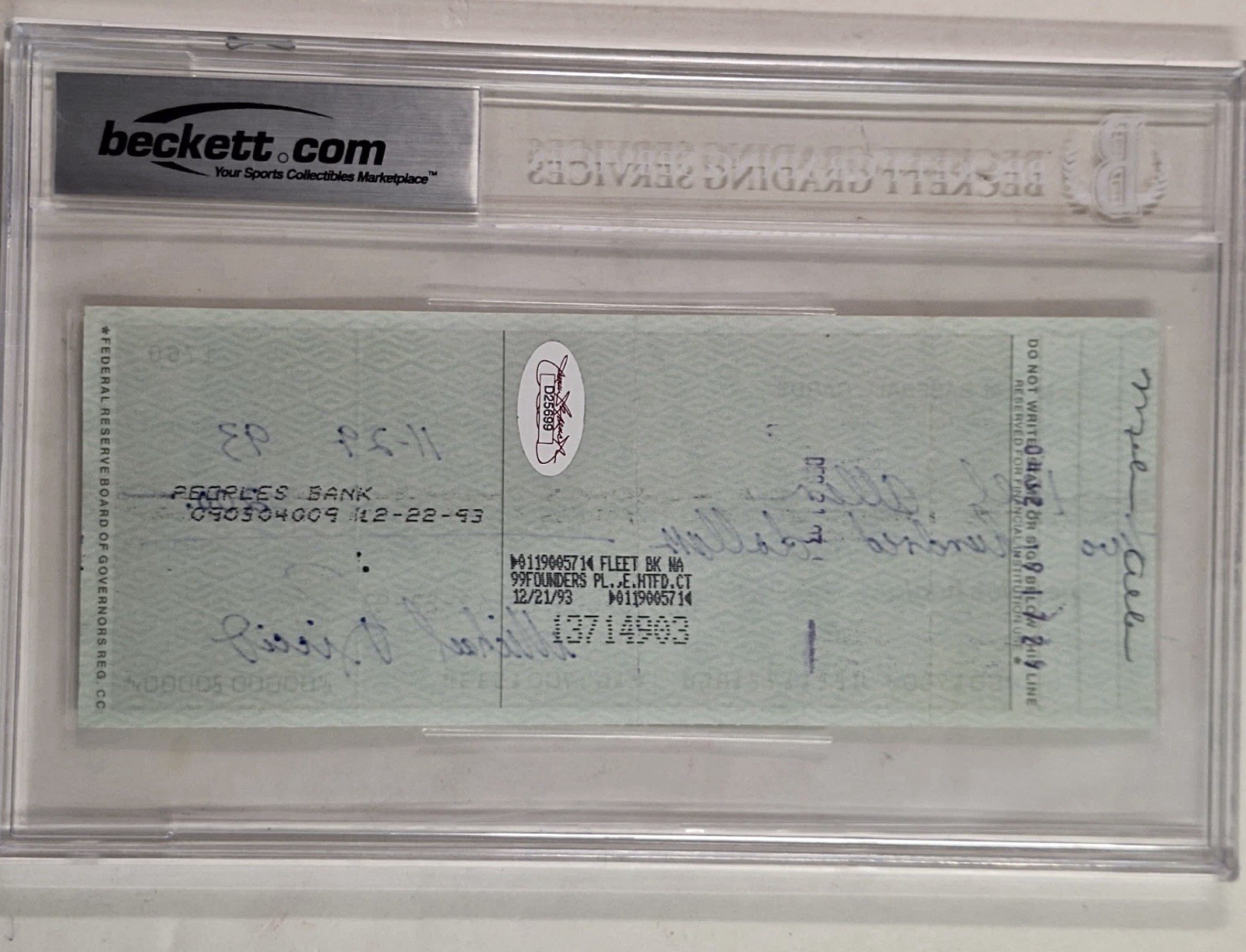 YANKEE LEGEND BROADCASTER Mel Allen Signed Auto Check JSA Beckett BAS