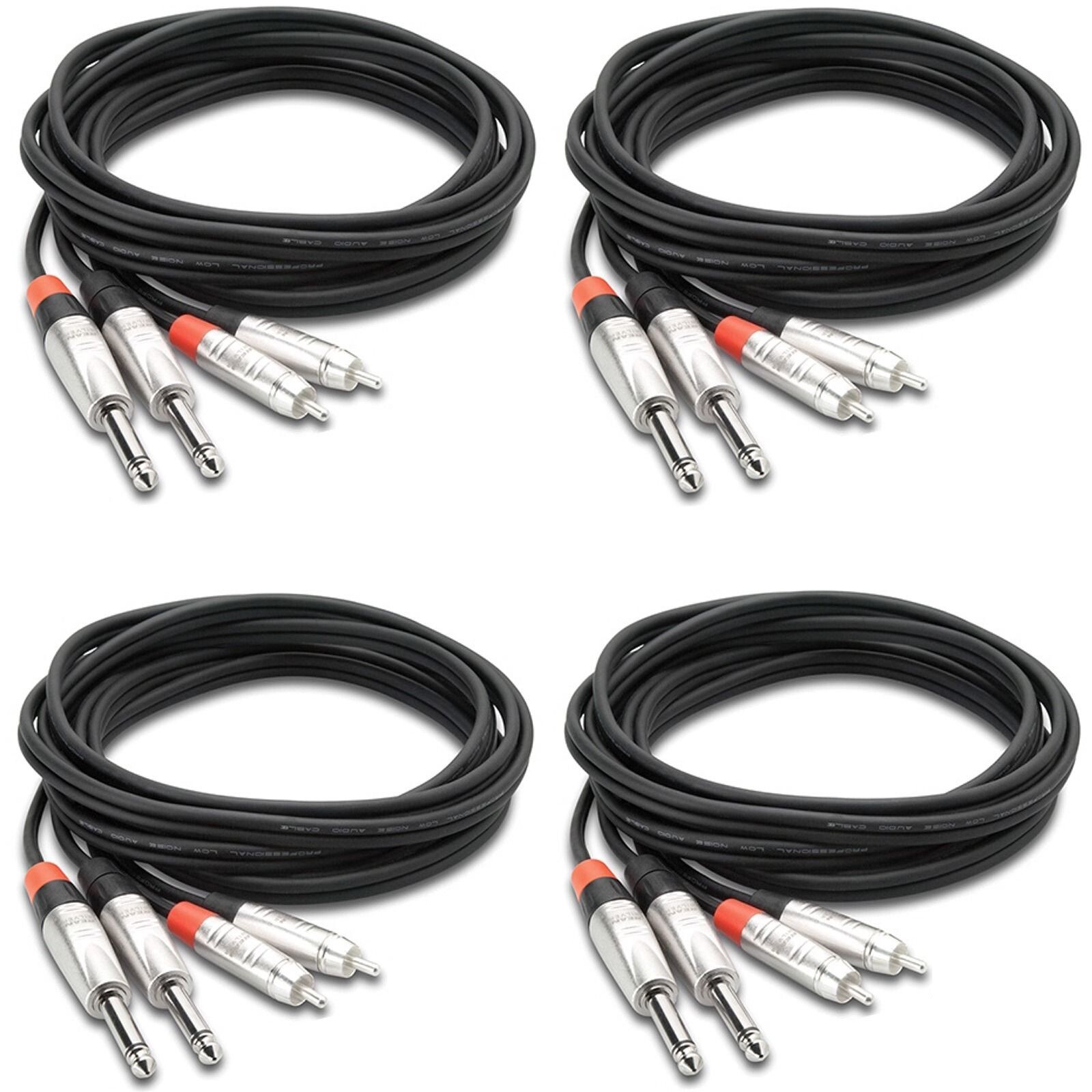 4 Packs Hosa HPR-003X2 Pro Stereo Interconnect Dual 1/4 in TS to RCA 3ft Cable