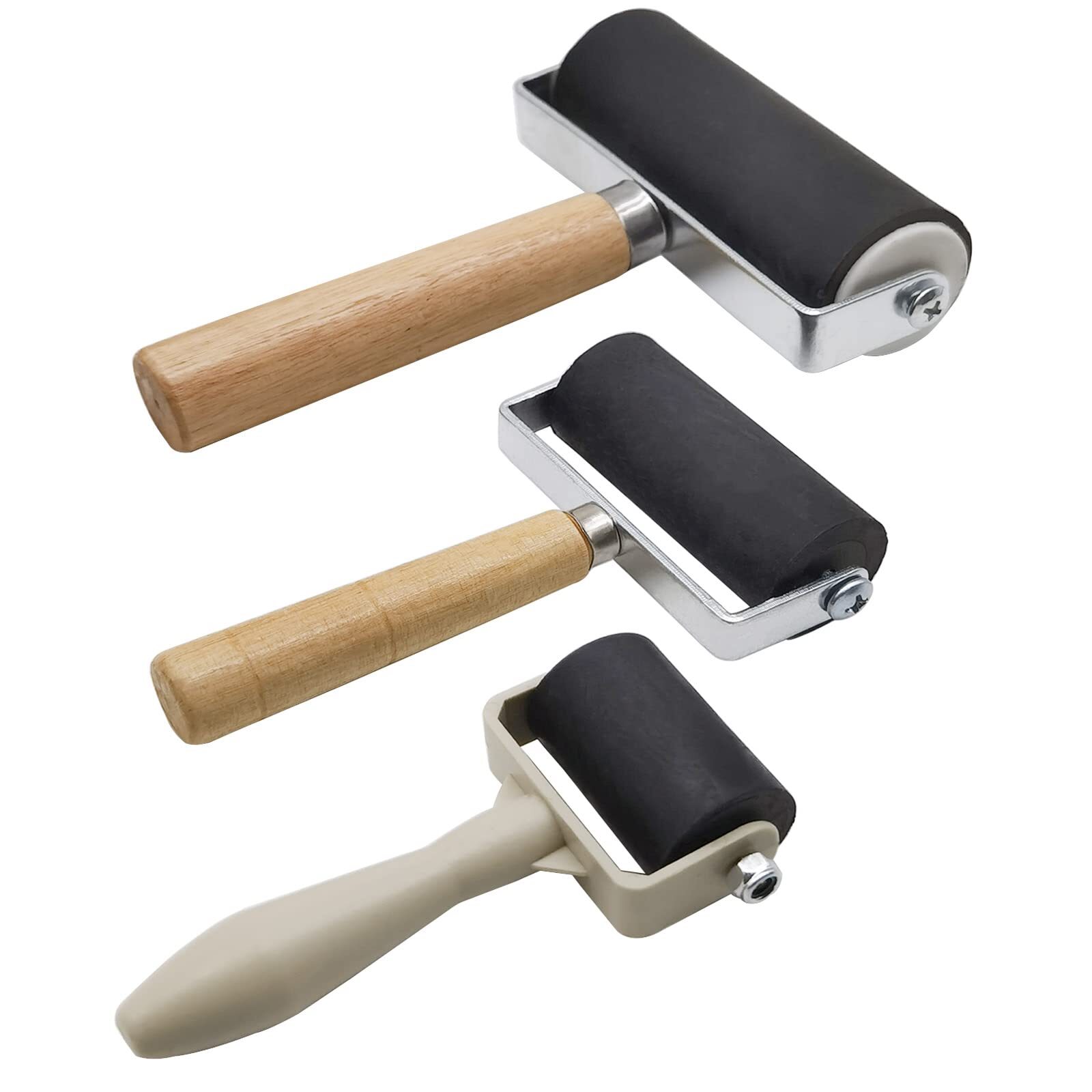 3 Pack Rubber Brayer Roller,1.4/2.4/4 Inch Hard Rubber Brayer Rollers