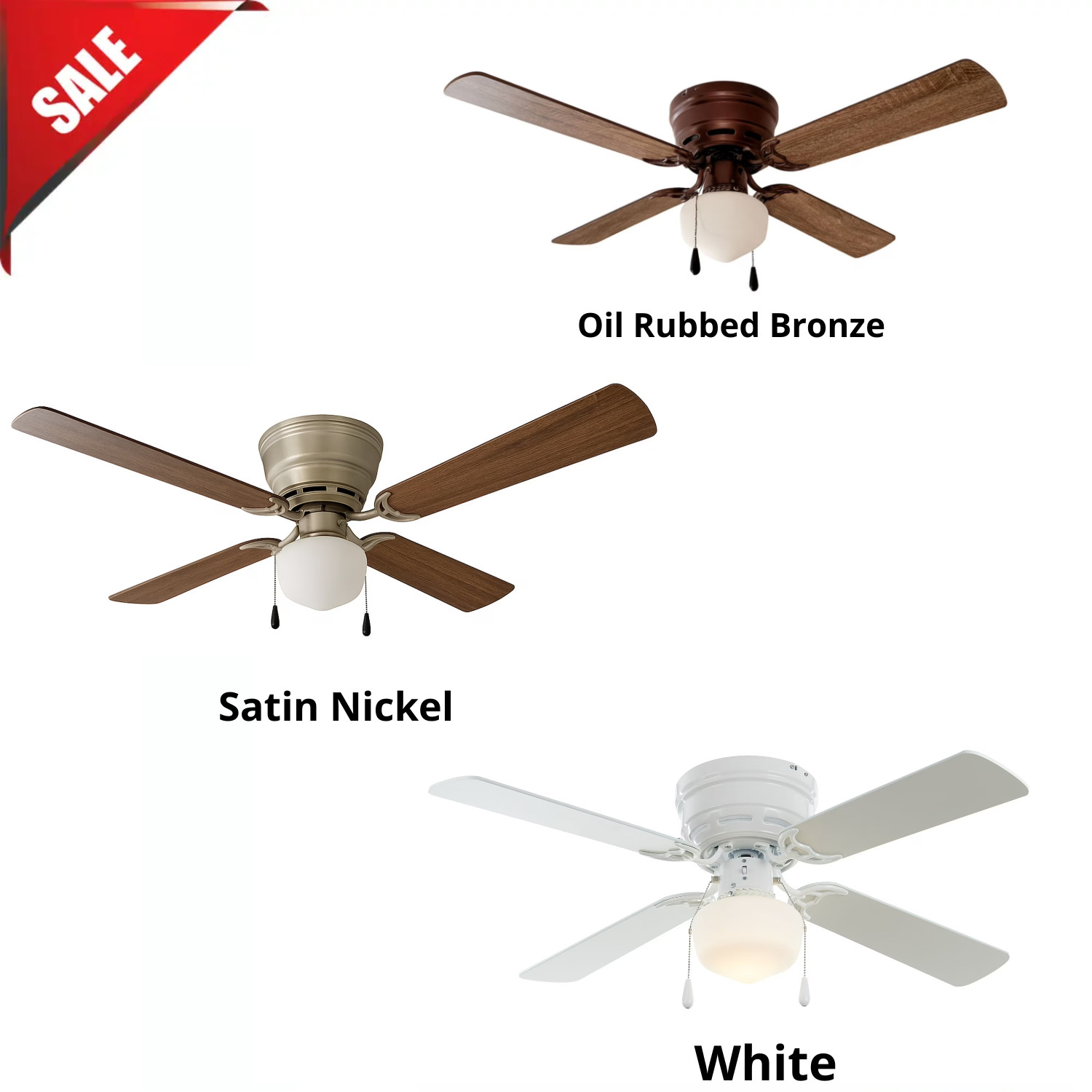 42 Inch Indoor Ceiling Fan Light 4 Blades Reversible Low Profile Hugger New