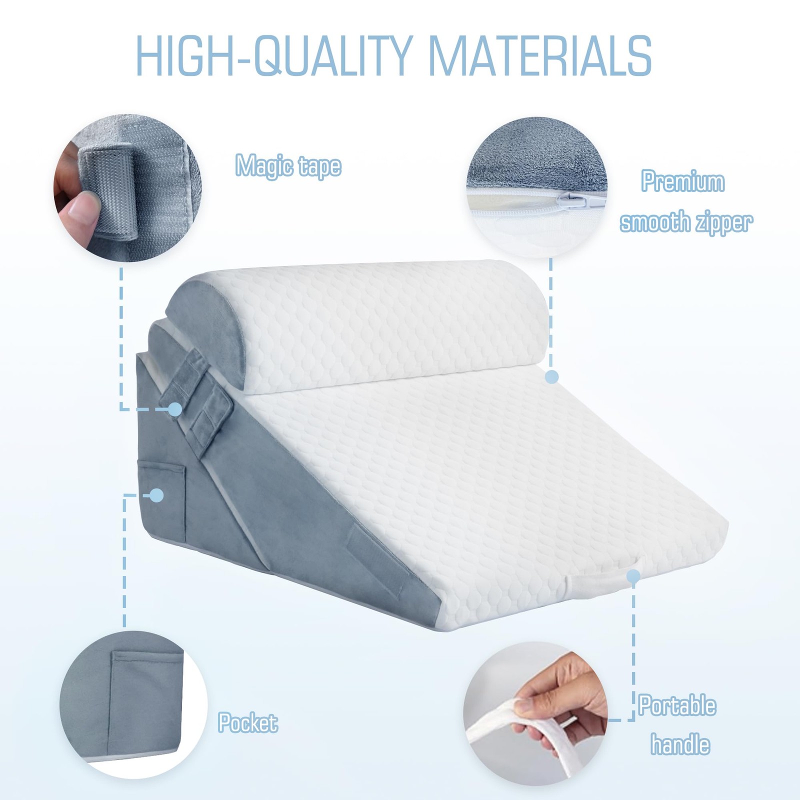 Orthopedic Bed Wedge Pillow 3Pcs 9&12 Inch Memory Foam Post Surgery Support