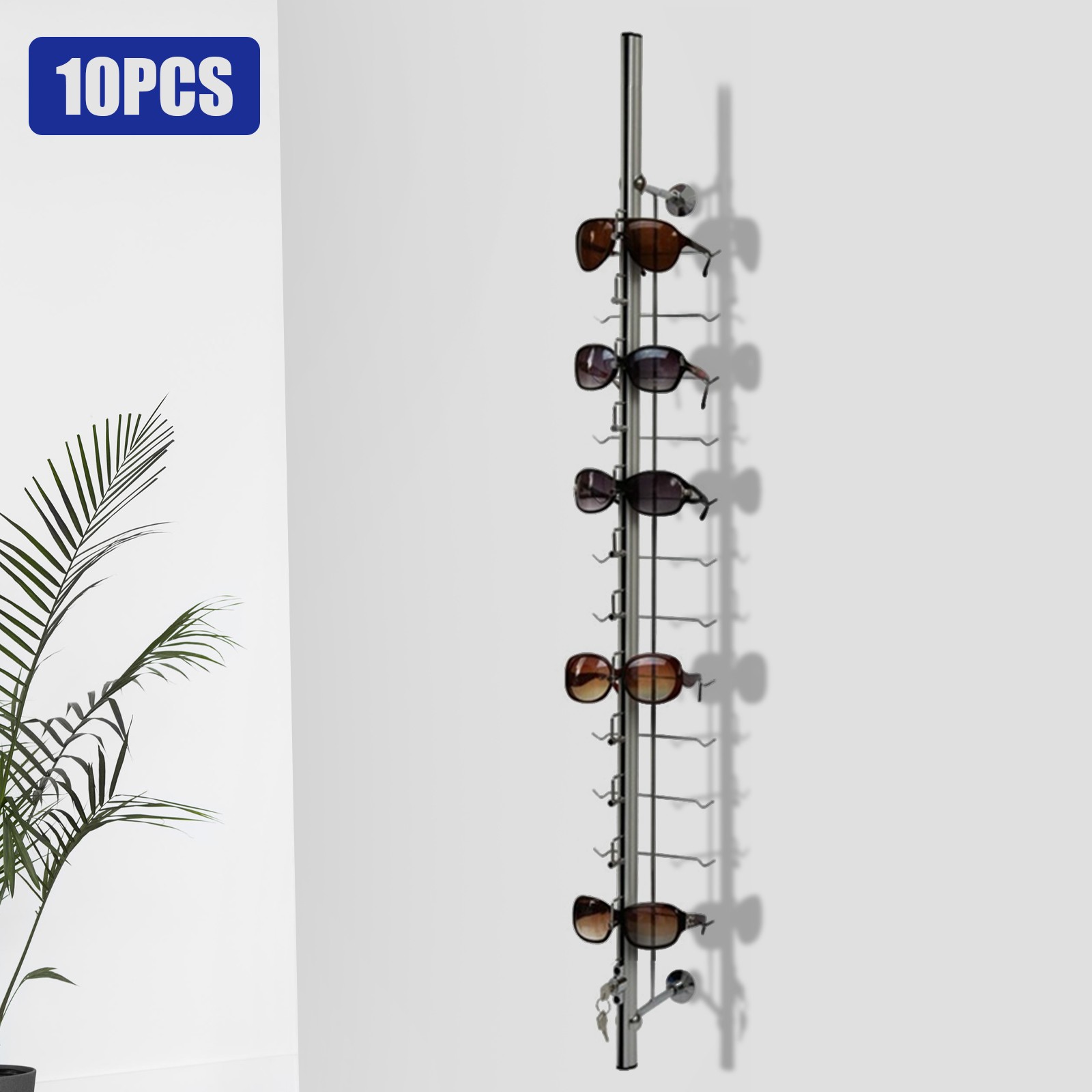 10Pcs Sunglasses Display Racks Lockable Eyeglasses Storage Holder with 12 Frames